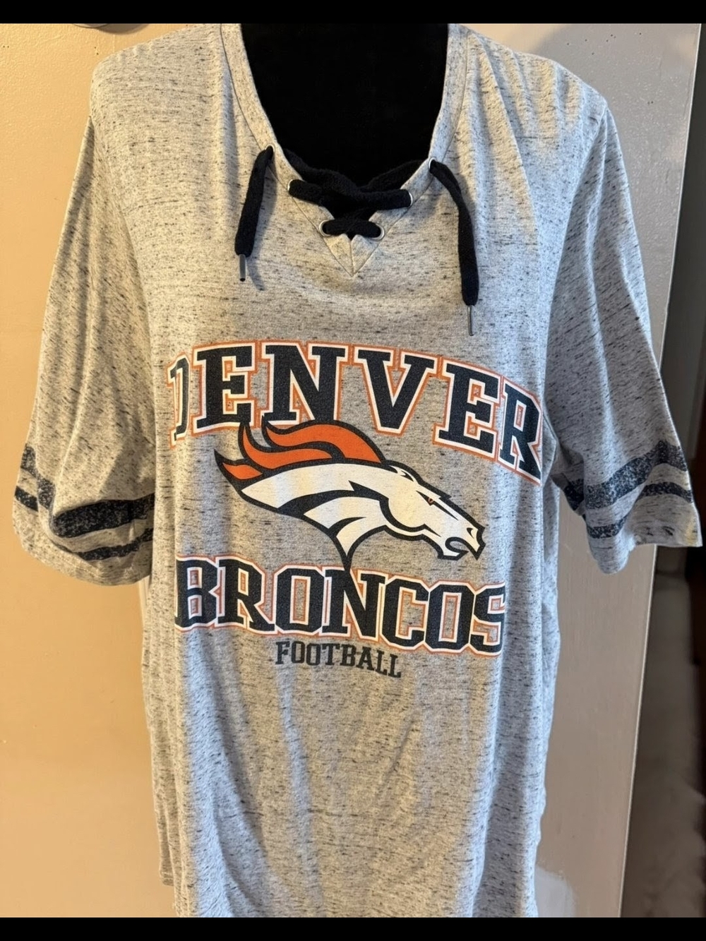 Denver Broncos Adult  Lace-Up Football Tee - Gray
